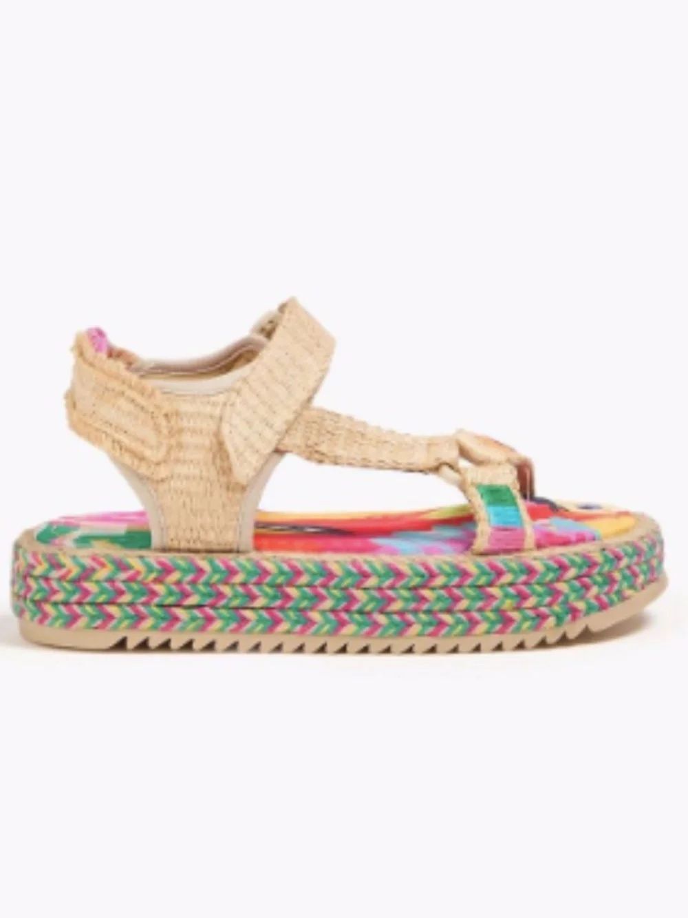 NEW Farm Rio Natural Faux Raffia Colorful Toucans Platform Sandals Size 7